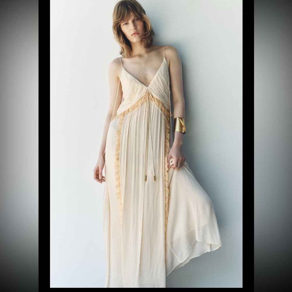 Zara Woman collection contrast summer dress with tassels and beading details